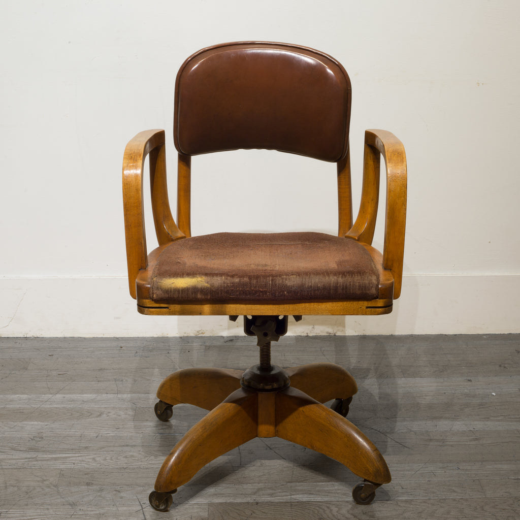 adjustable gunlocke oak swivel desk chair c1940
