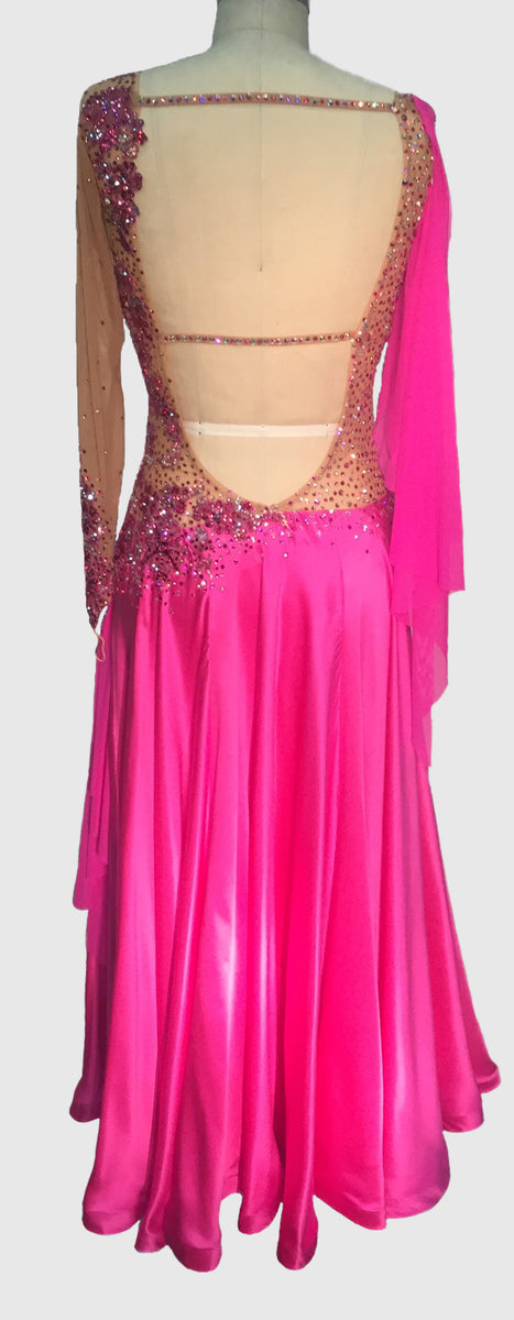 Hot Pink Grecian Draping with Nude Mesh Bodice – Randall Designs