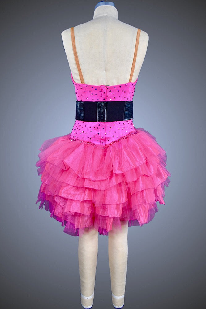 Hot Pink Ruffle Skirt With Black Belt Randall Designs