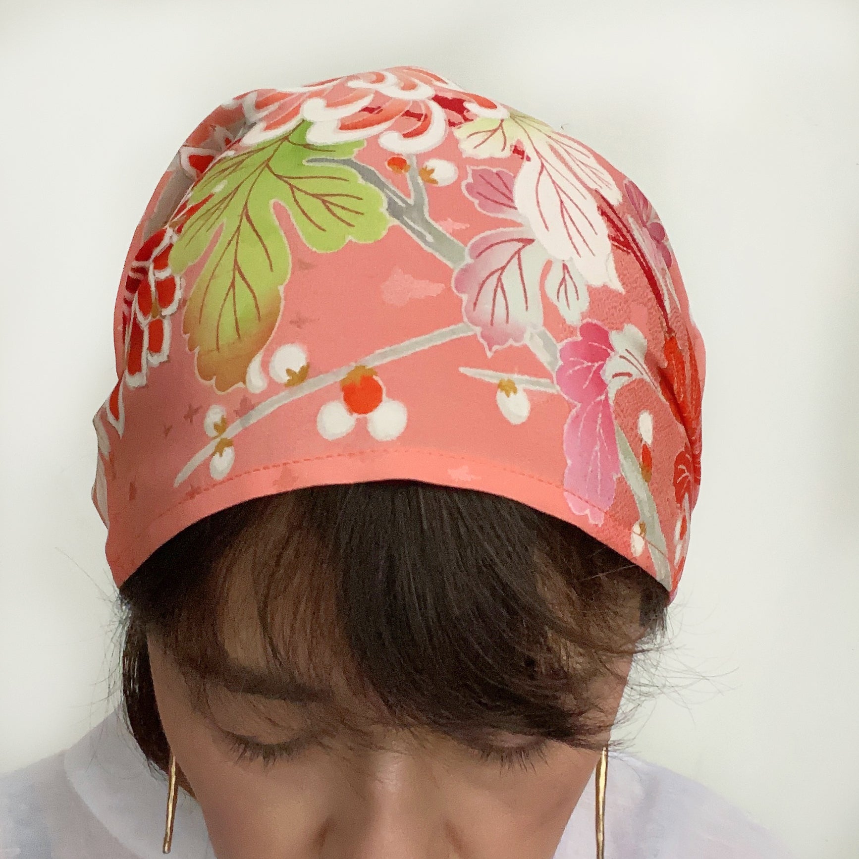 Head scarf Vintage kimono Japanese fabric Pink Floral