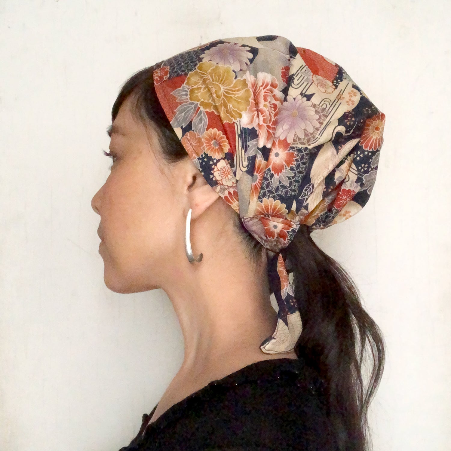 Head covering scarf, Japanese fabric Navy