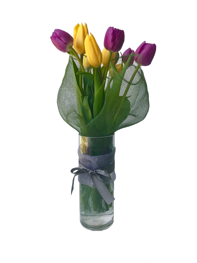 Florero de Tulipanes Morado y Amarillo – Siete Flores