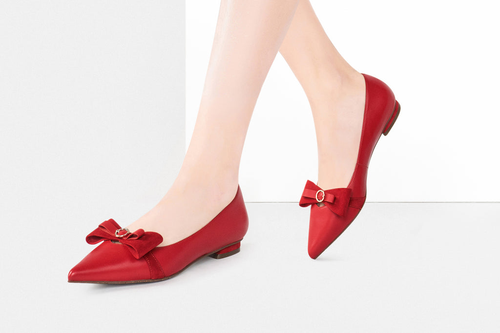 red pointed toe flats