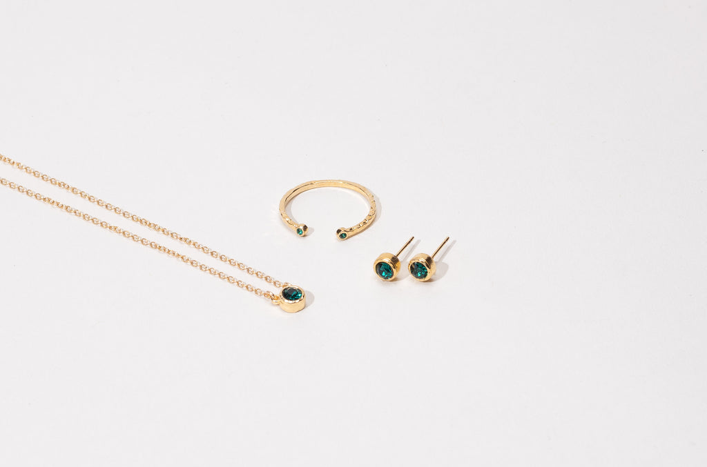 Dainty delicate May Birthstone Collection made in the USA by Katie Dean Jewelry