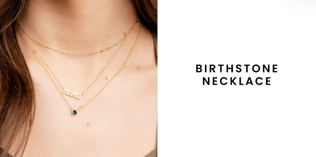 Best sellers, dainty delicate layering and stacking jewelry by Katie Dean Jewelry, handmade in America, featuring the Birthstone Necklace_May emerald crystal