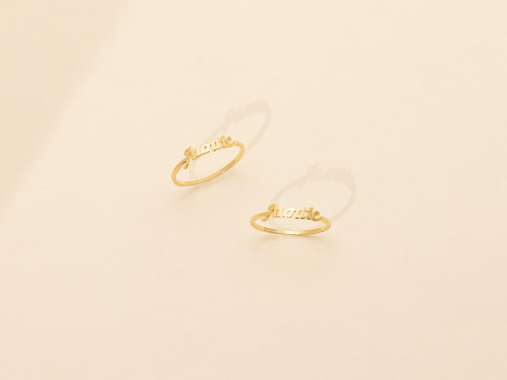 Gold Auntie Ring made in America by Katie Dean Jewelry