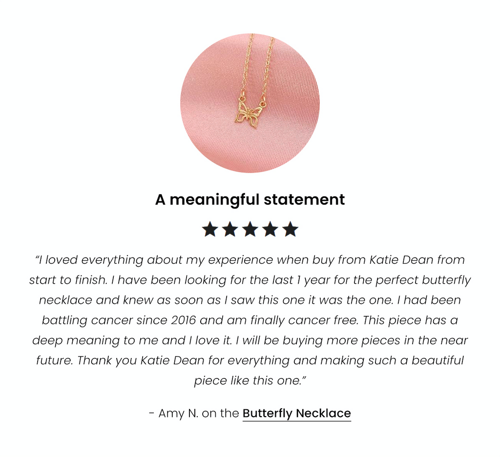 Five star review for the Butterfly Necklace by Katie Dean Jewelry