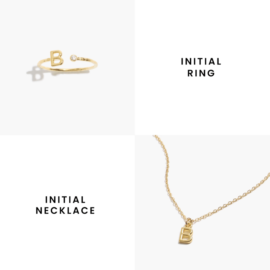Initial Necklace and Initial Ring made in America by Katie Dean Jewelry, matching dainty layering jewelry sets