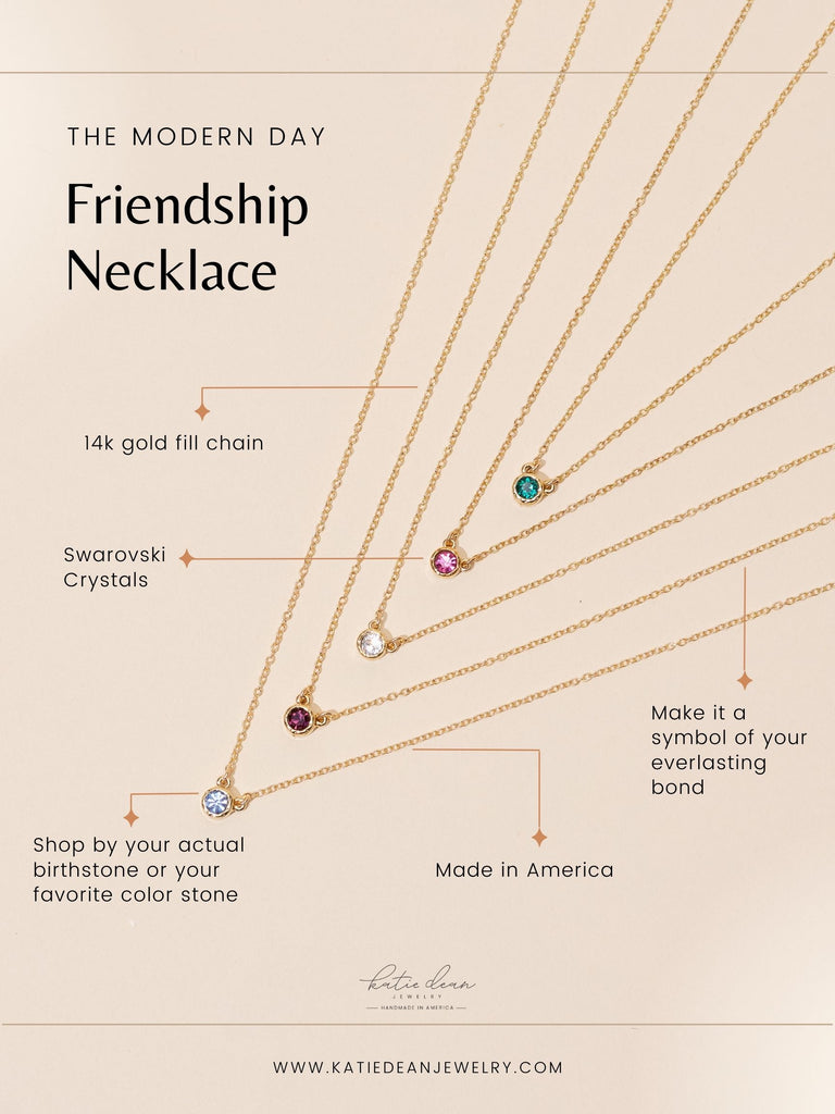 Katie Dean Jewelry, modern day friendship necklace featuring the Birthstone Necklace, made in America