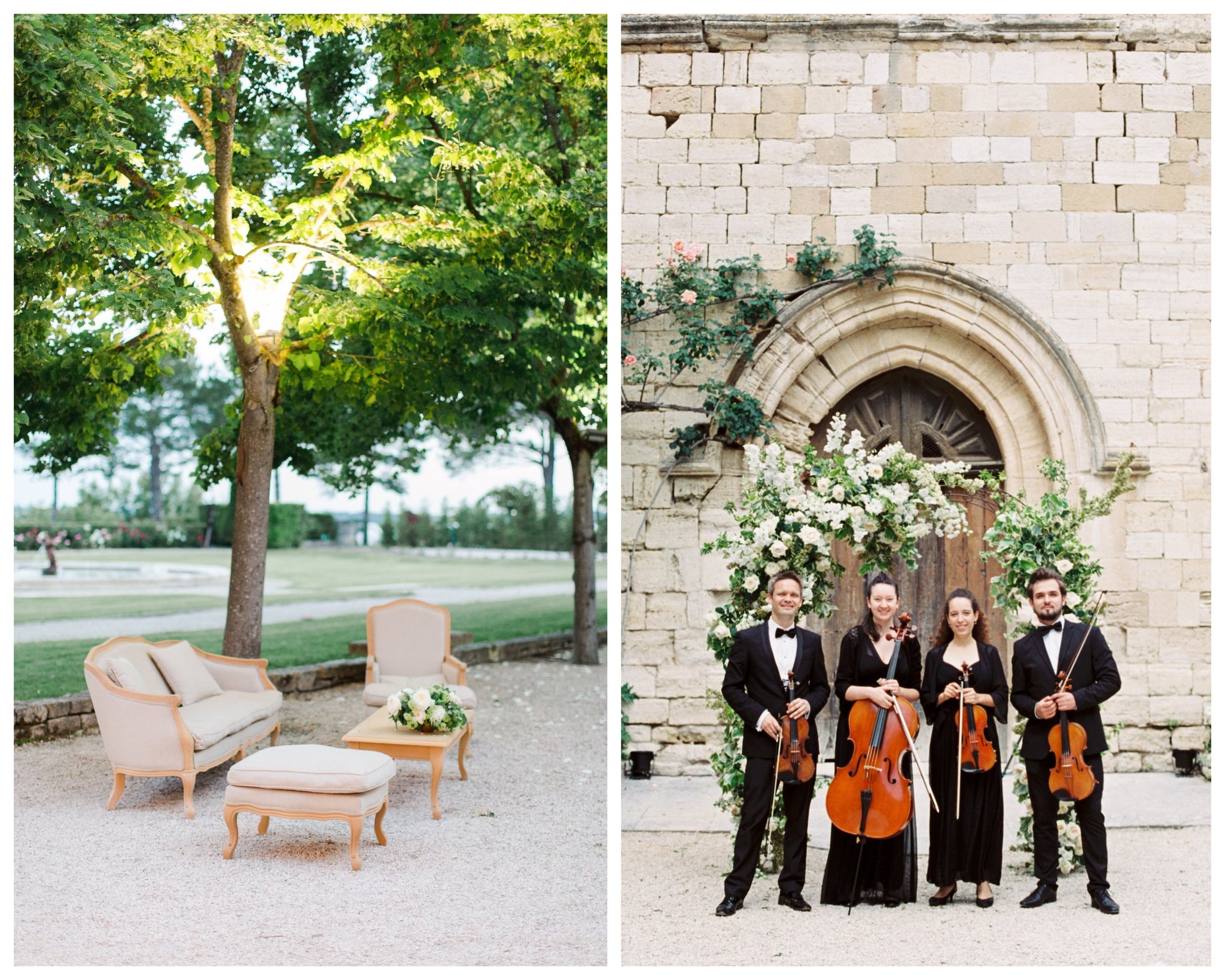 Katie Dean Jewelry romantic destination wedding at a chateau, Provence, France, Kingswood Four String Quartet + venue