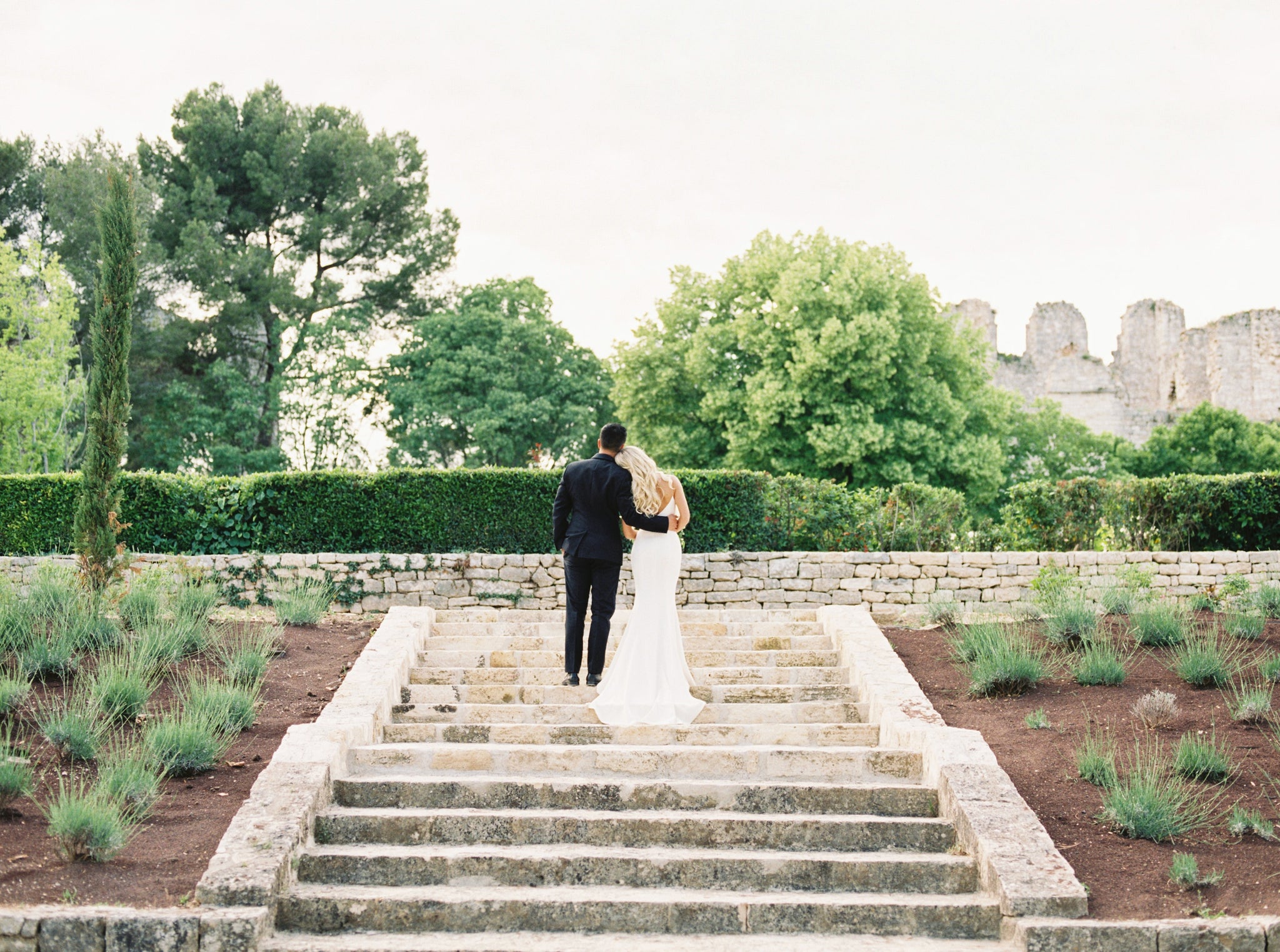 Katie Dean Jewelry romantic destination wedding at a chateau, Provence, France, bride and groom portrait