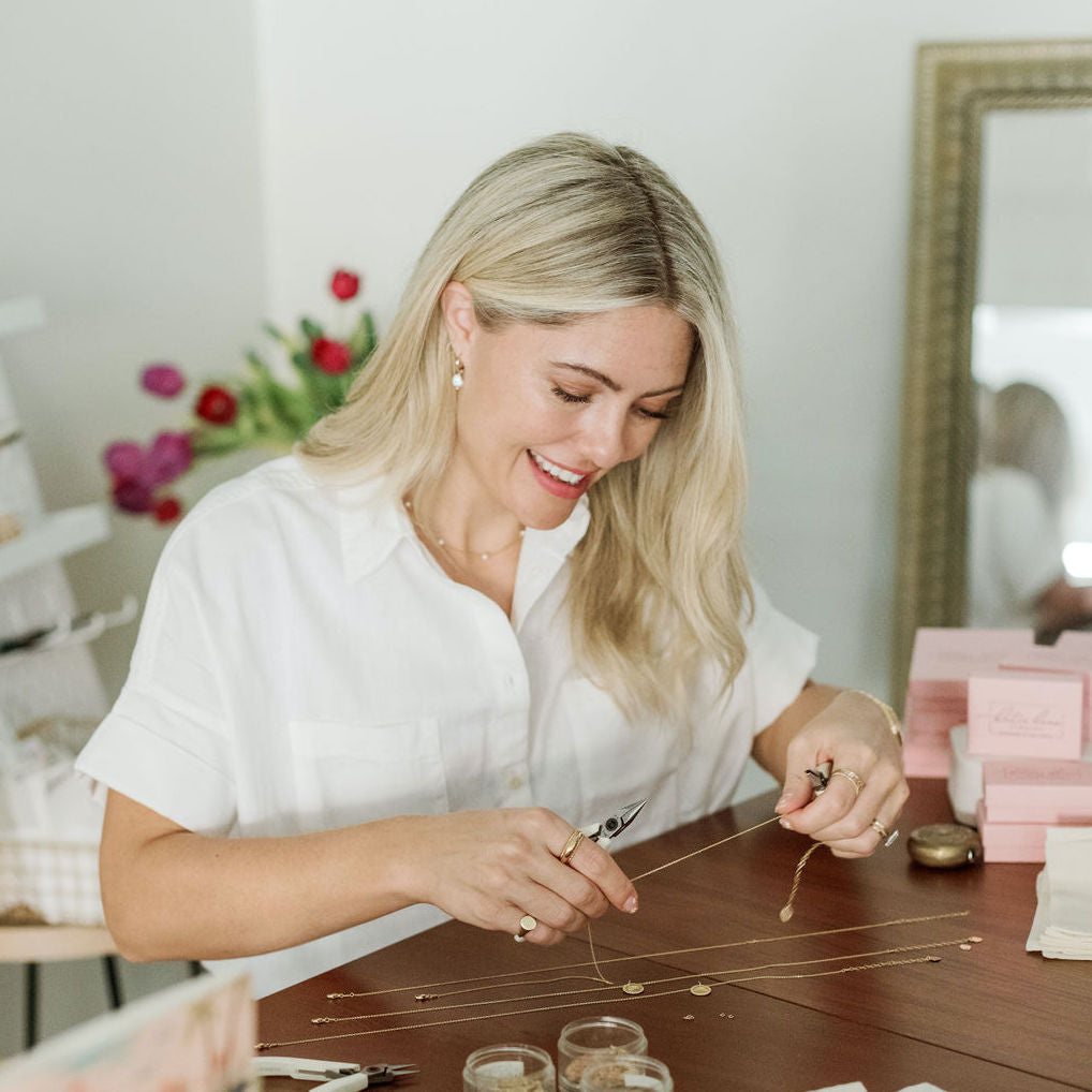 Founder and designer of Katie Dean Jewelry, based in Clearwater Florida, making dainty, minimalist inspired gold jewelry in America