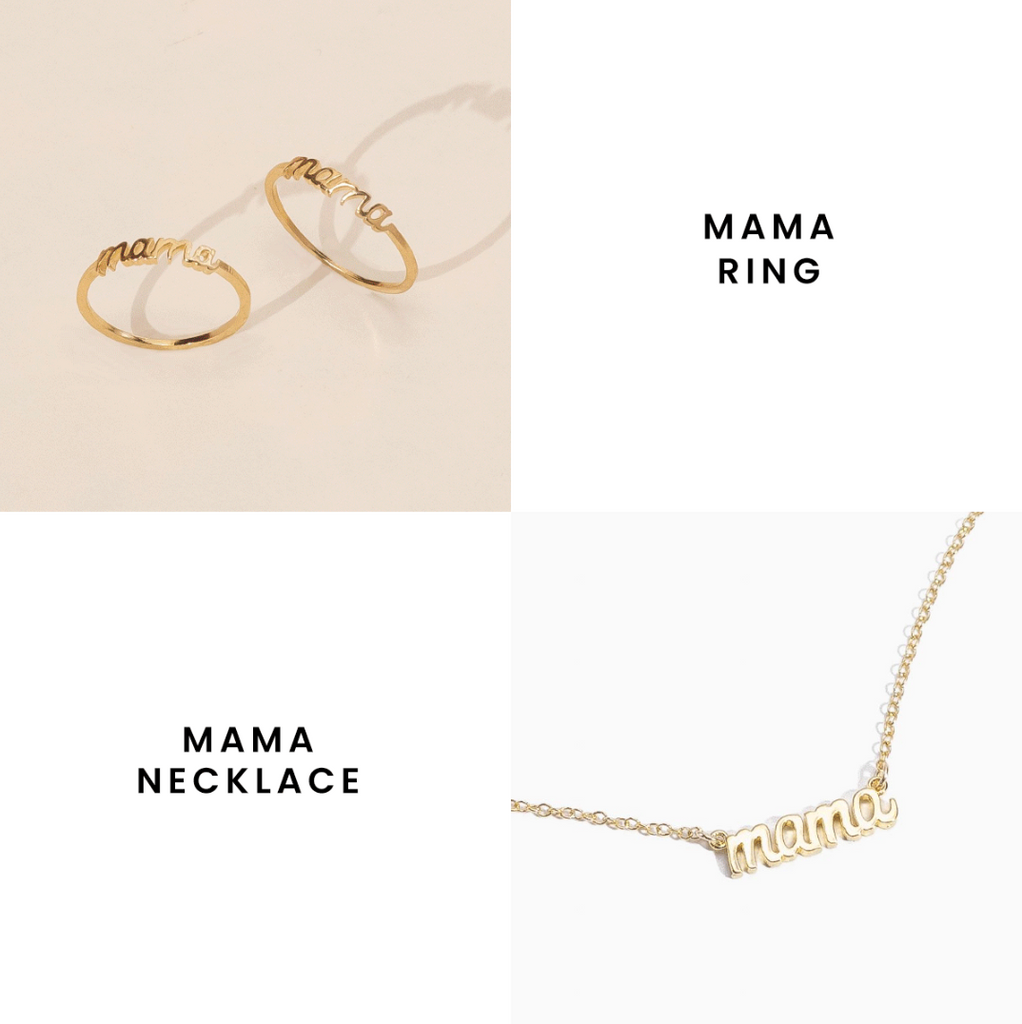 Mama Necklace and Mama Ring made in America by Katie Dean Jewelry, matching dainty layering jewelry sets