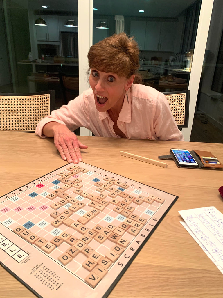 Featuring my beautiful Mom and the scrabble board from our game