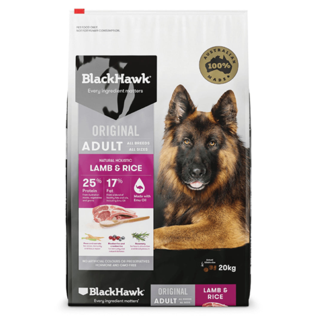 Lamb \u0026 Rice Adult Dog 20kg - Black Hawk