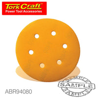 GOLD VELCRO DISC (50 PIECES) 80 GRIT 150MM X 6+1 HOLES - Power Tool Traders