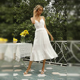 White Lace Floral Strap Midi Dress