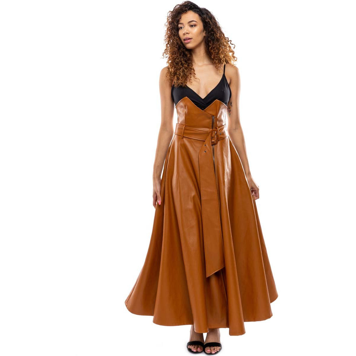 high waisted maxi skirt brown