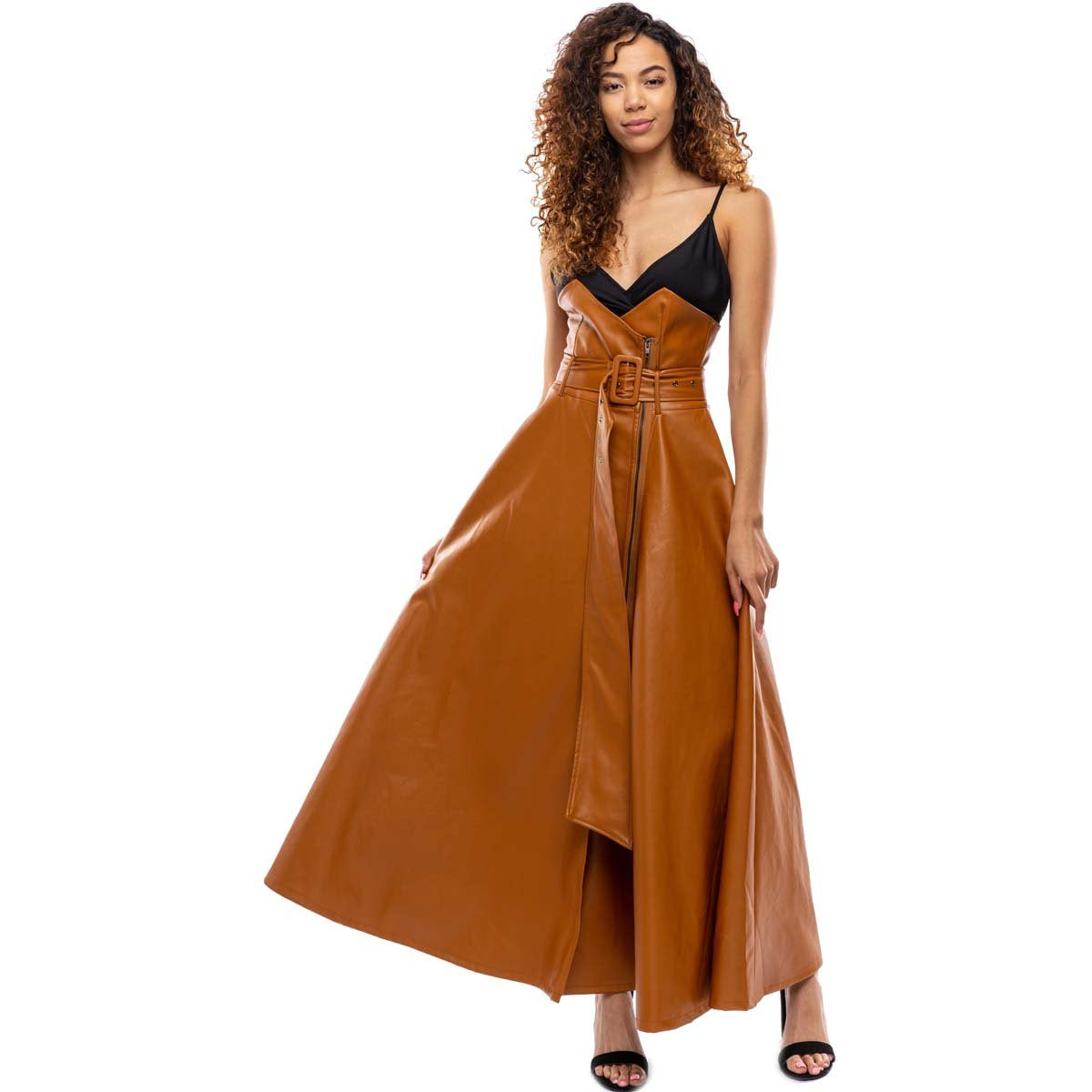 high waisted maxi skirt brown