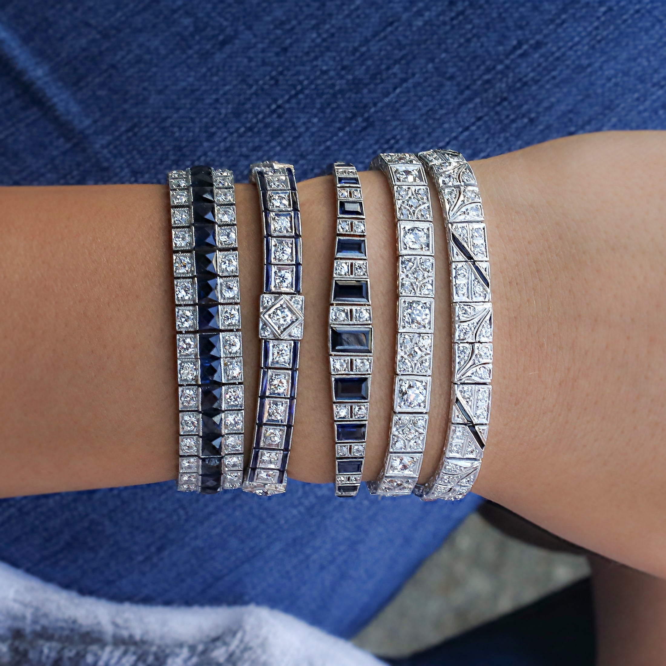 Art deco diamond and sapphire bracelets