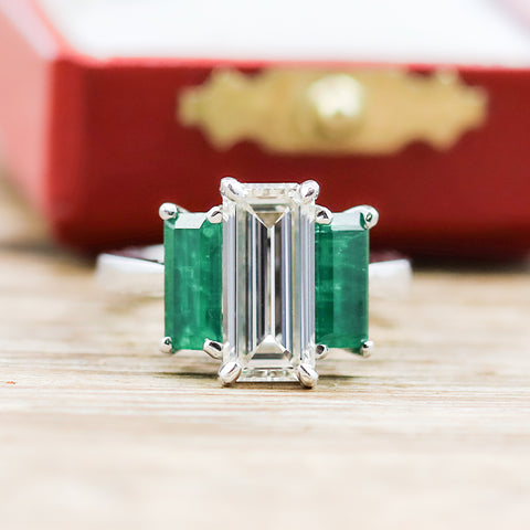 unique elongated emerald cut diamond ring
