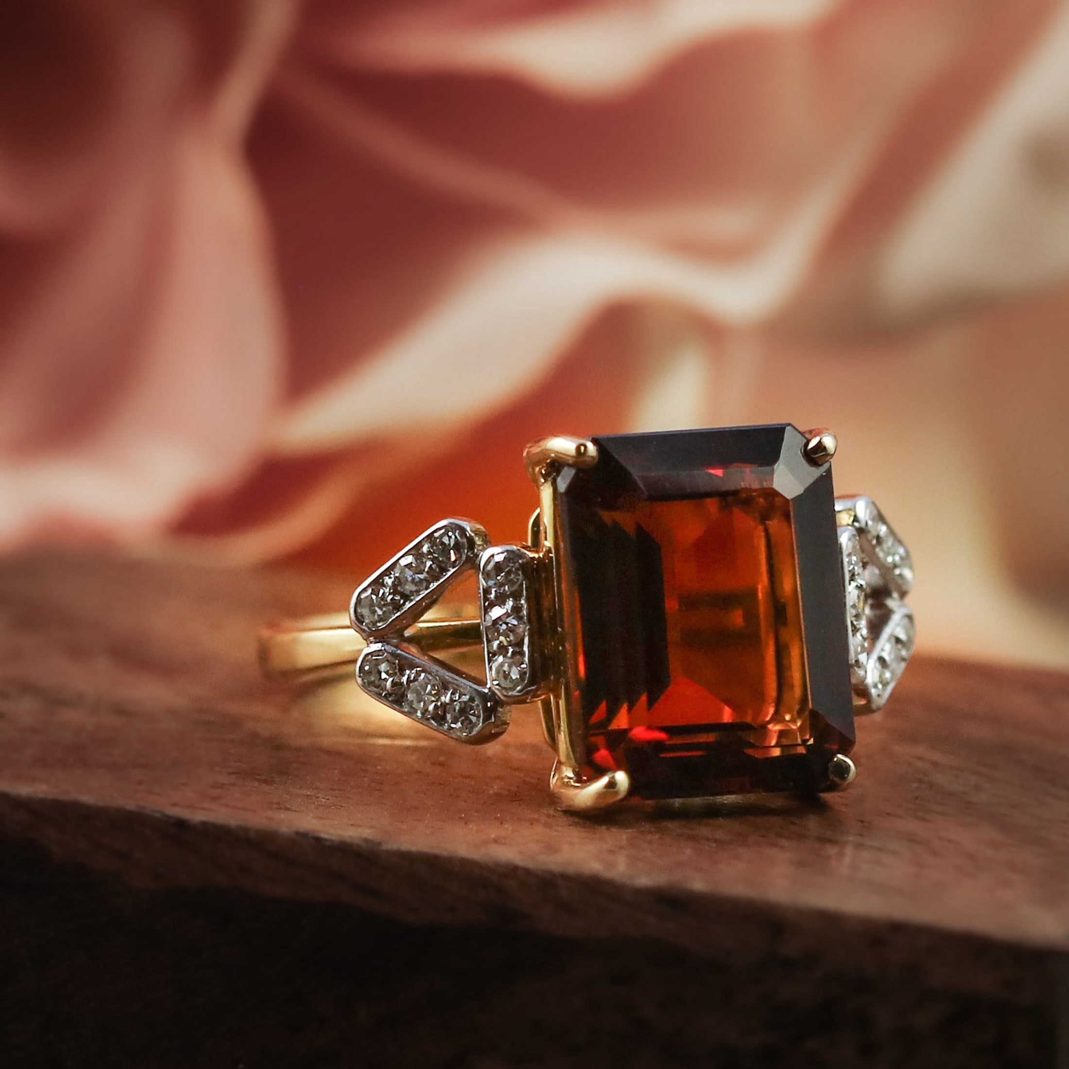 vintage citrine and diamond ring