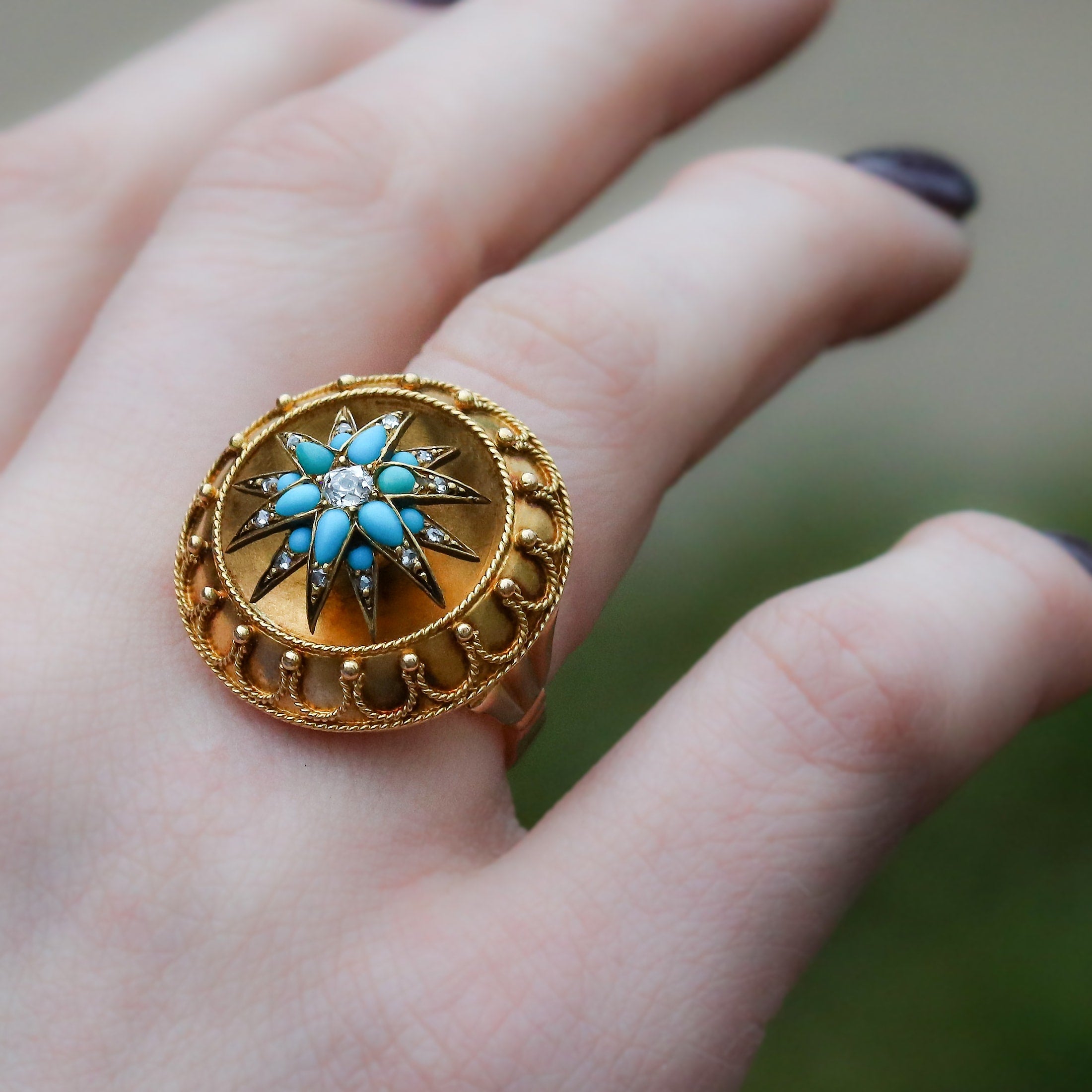 victorian gold and diamond turquoise ring