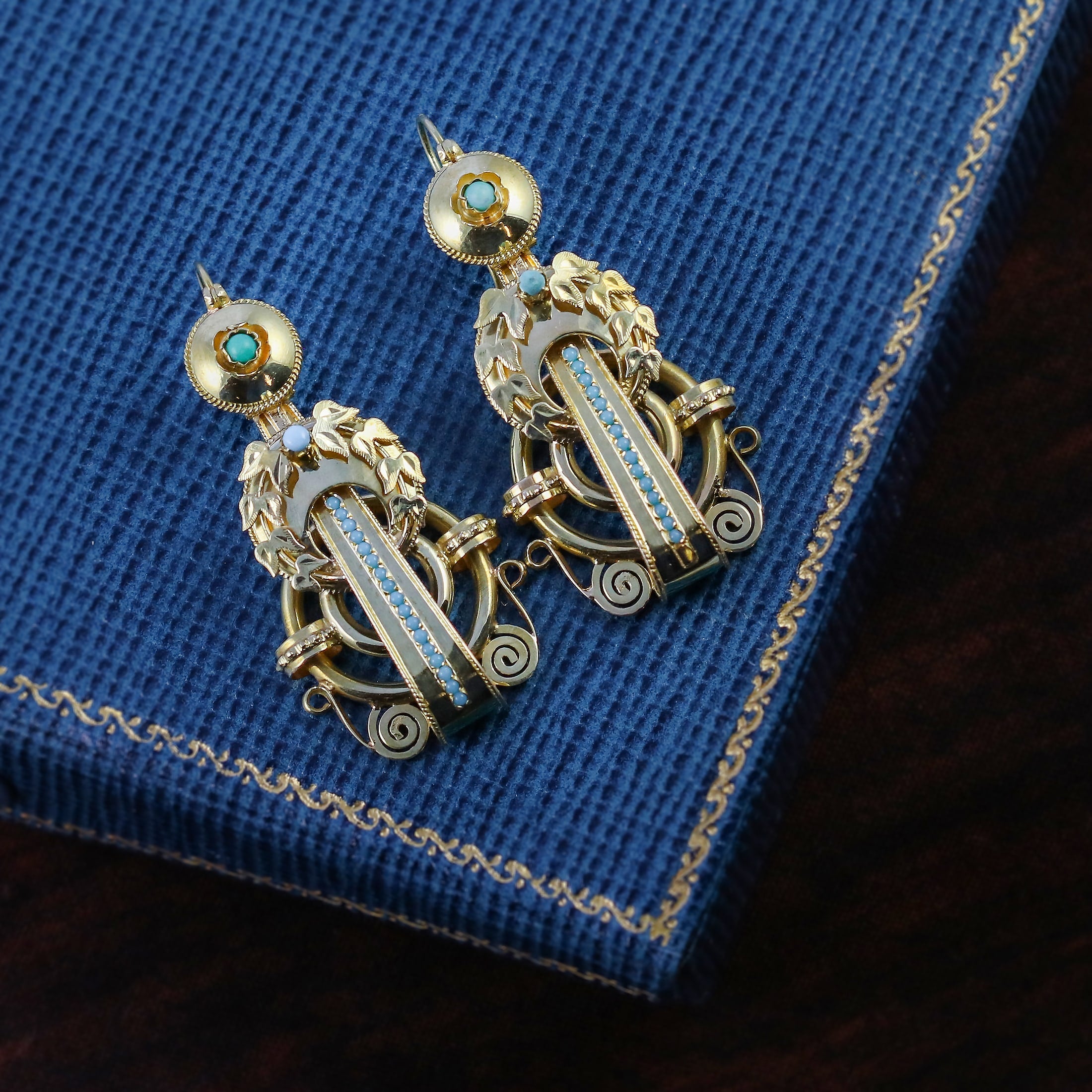 victorian yellow gold turquoise earrings