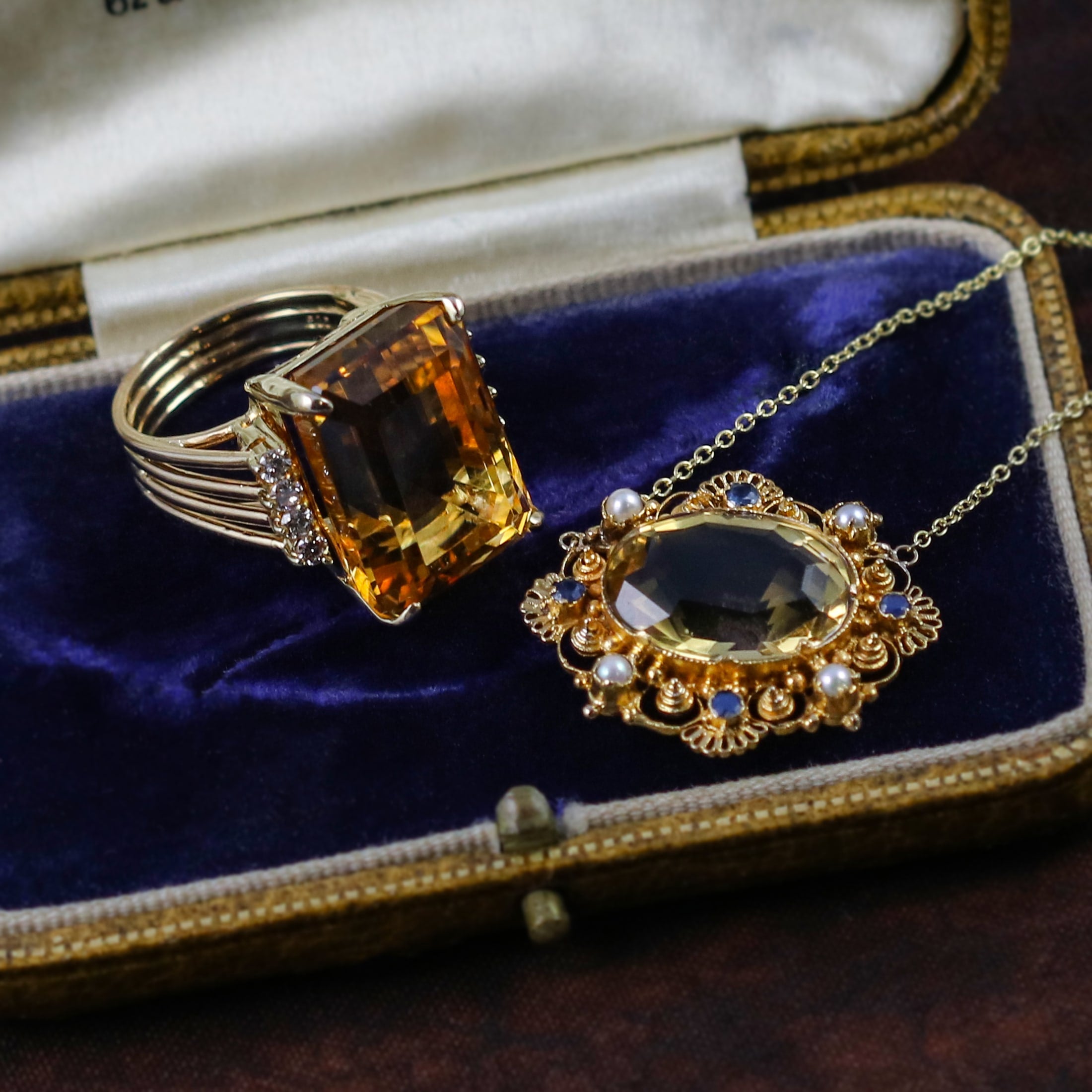 vintage citrine necklace and ring