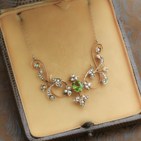 victorian peridot and seed pearl necklace