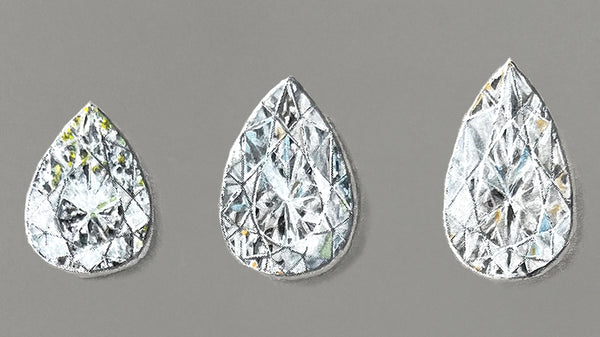 pear cut diamonds with wide, ideal and skinny proportions