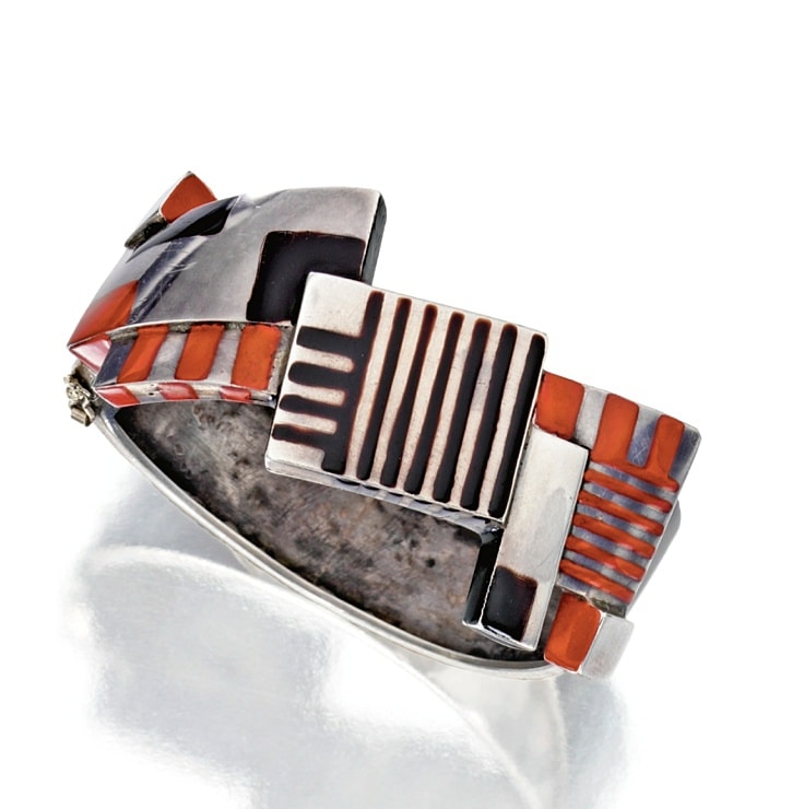 A Silver and Lacquer bangle bracelet, created by Jean Dunand, circa 1924