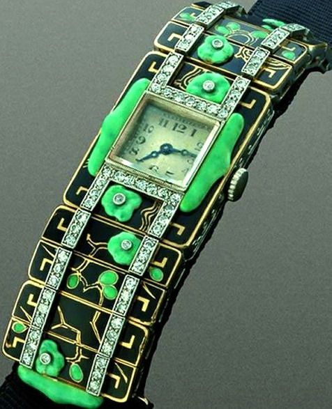 Jade, onyx and enamel wristwatch. Created by Vacheron Constantin, circa 1924