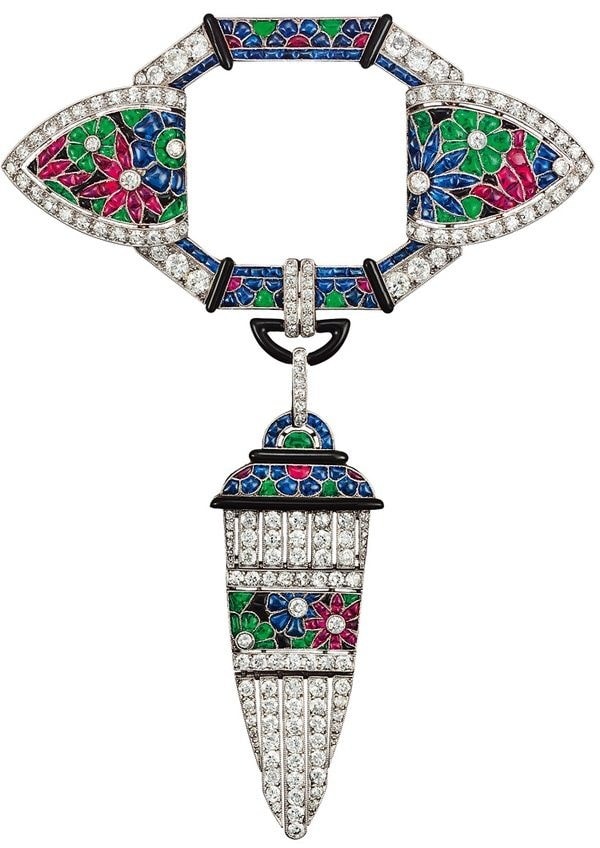 A ruby, emerald, sapphire and diamond brooch