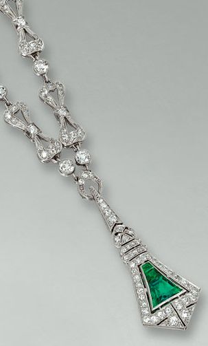 Platinum, emerald and diamond necklace, made by Tiffany and Co