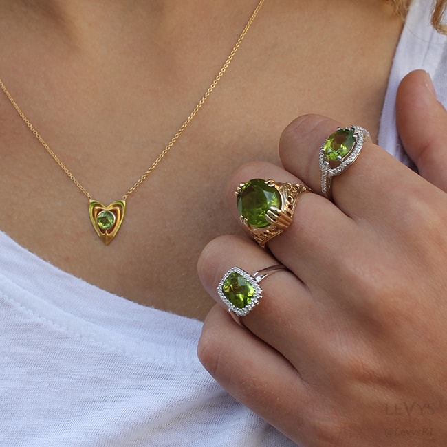 peridot necklaces and rings