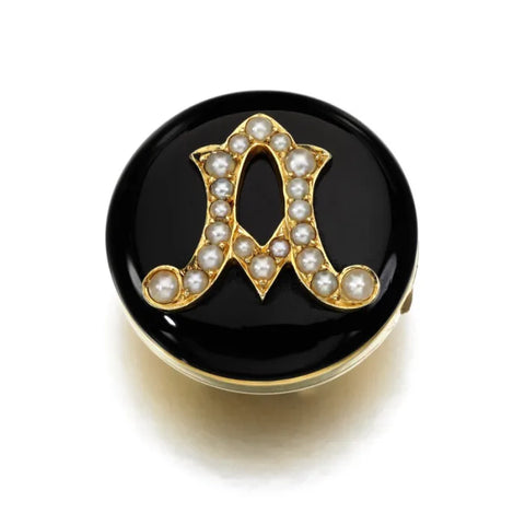 Queen Victorias Onyx and Seed Pearl Button