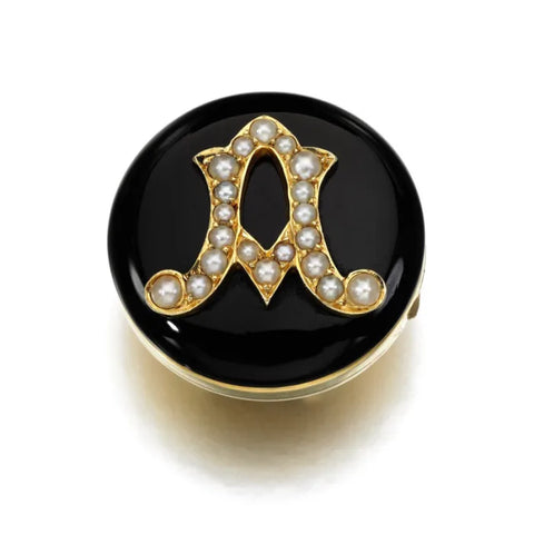 Queen Victorias Onyx and Seed Pearl Button