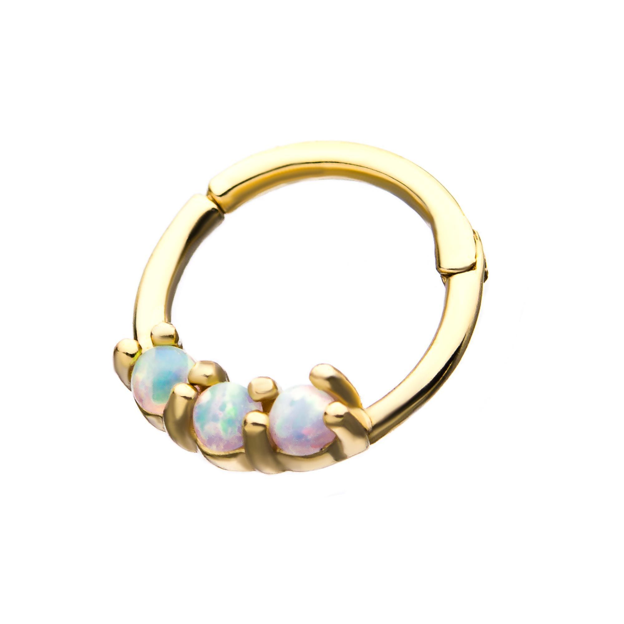 14kt Gold with 3-Prong Set White Synthetic Opal Hinged Segment Ring ...