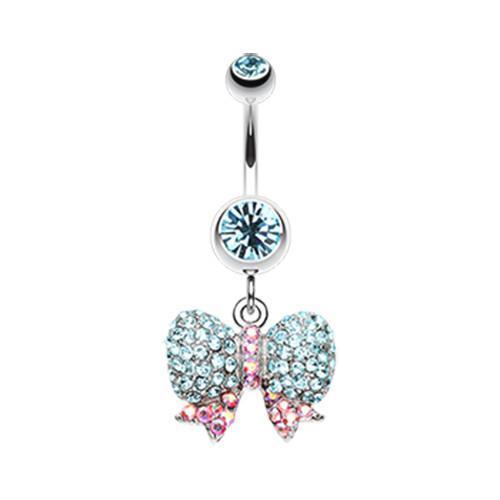 Aqua Lovely Sparkle Bow-Tie Belly Button Ring - * Rebel Bod