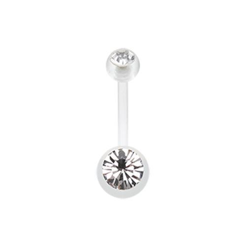 Clear Bio Flexible Shaft Gem Ball Acrylic Belly Button Ring Belly Reta ...