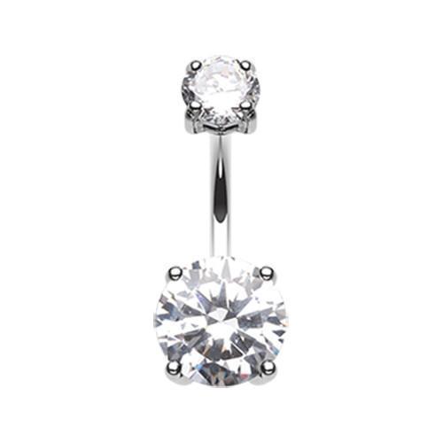 Clear Brilliant Gem Prong Sparkle Belly Button Ring - Rebel Bod