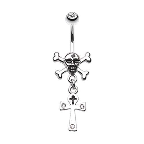 Clear Cross Bones and Ankh Belly Button Ring - Rebel Bod