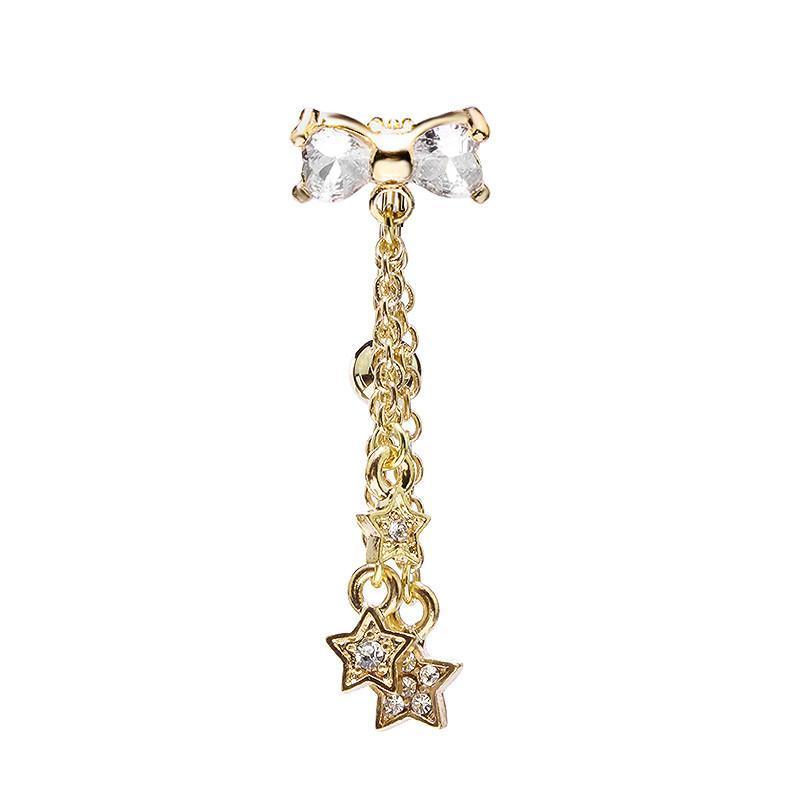 Clear Golden Reversible Drop Down CZ Bow Stars Belly Button Ring ...