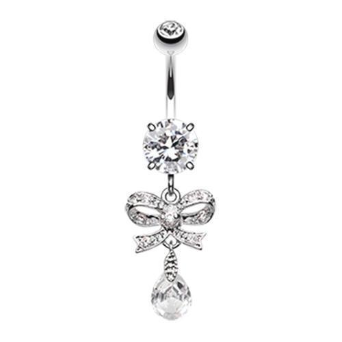 Clear Romantic Gem Bow-Tie Belly Button Ring - * Rebel Bod