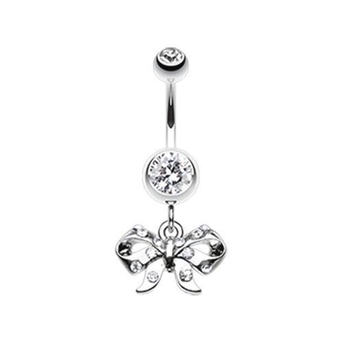 Clear Twinkling Bow Belly Button Ring - * Rebel Bod