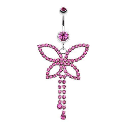 Fuchsia Classic Butterfly Sparkle Belly Button Ring - * Rebel Bod