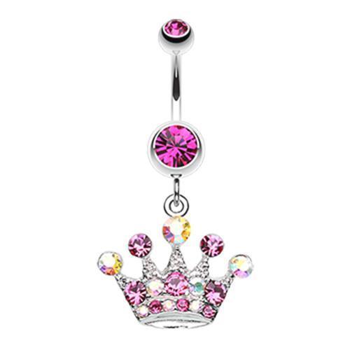 Fuchsia Crown Jewel Multi-Gem Belly Button Ring - Rebel Bod