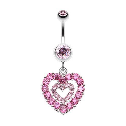 Light Pink Double Layered Sparkling Heart Belly Button Ring - Rebel Bod
