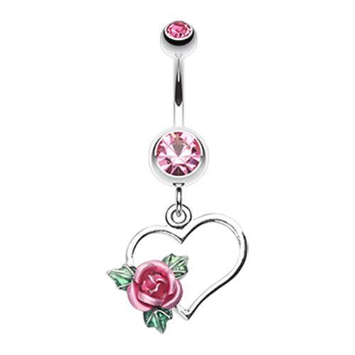 Light Pink Heart Rose Belly Button Ring - * Rebel Bod